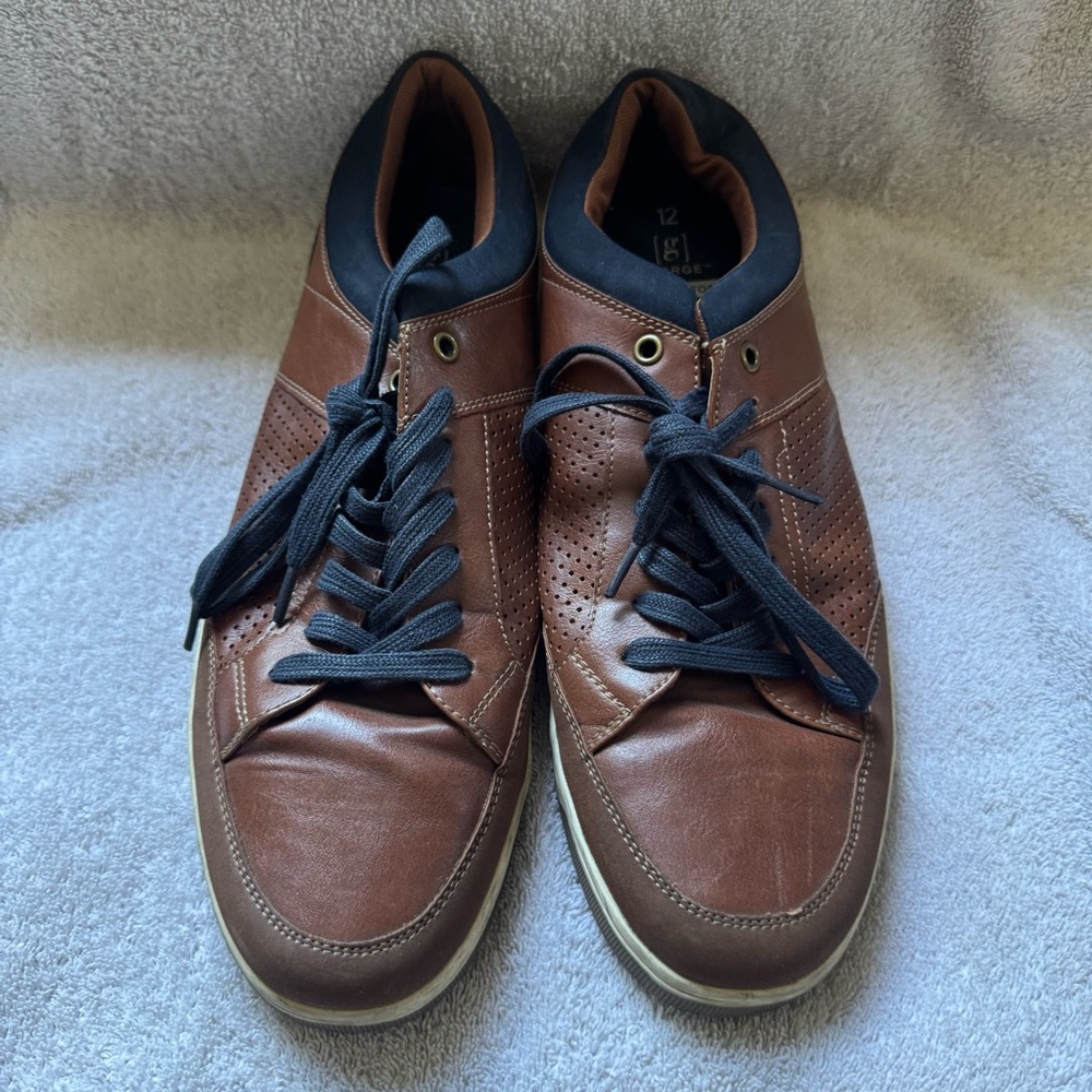 George Memory Foam Brown and Blue Leather Men's Shoes Size 12